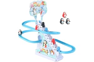 perfk Pinguin Rennstrecke Spiel mit Musik Kleiner Pinguin Rutsche Spielset Pinguin Treppensteigen Spielzeug Kleine Pinguin Spielzeug Treppe für Kleinkinder, 9 Pinguin
