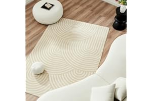 Nazar Tapis Salon, Chambre, Beige, Tapis Uni Doux, Rectangulaire, Motif GOmTrique, Grand, Blanc, Tapis De Couloir (160x230 cm, 157 CRme)