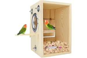 CooShou Bird Nest Box Parakeet Breeding Nest Box Bird Nest House Wooden Acrylic Transparent Breeding Box for Finch Lovebirds Cockatiel Budgie Conure Parrot
