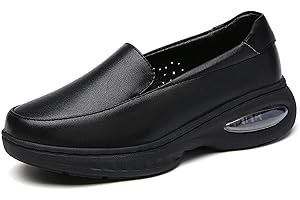 FARZAH Women Nurse Shoes Leather Work Wide Fit Comfy Air Cushion Breathable Walking Shoes Buffer Wipeable Nonslip Hospital Flat Shoes