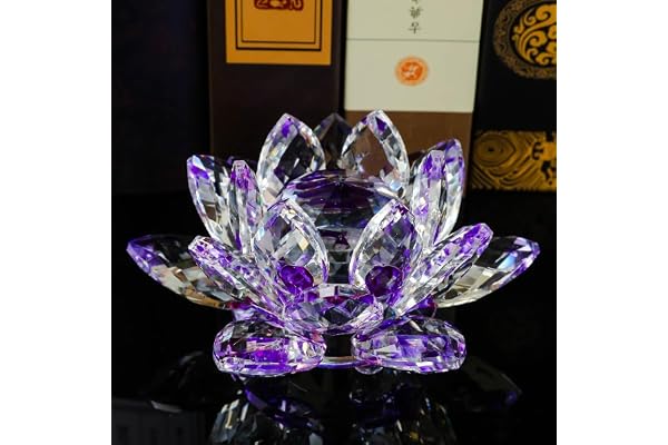 1 Piece Crystal Lotus Flower, Multicolor Glass Decoration for Home and Meditation Room, Purple