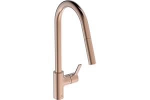 Ideal Standard – Gusto Mitigeur de cuisine, Bec rond en C, avec vaporisateur extractible et d'un double spray, bec pivotant à 360°, facile à installer avec la fixation EasyFix+, Sunset Rose