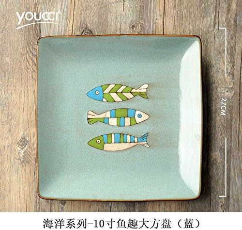 FAN4ZAME The Fish Dish Dish Creative Ceramic Household Tableware Square Disc Plate Plate Of Dumplings H-10 Inch