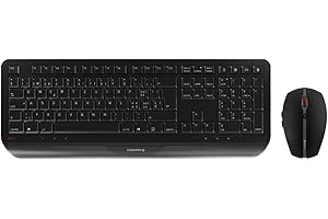 ‎CHERRY CHERRY GENTIX DESKTOP, Kabelloses Tastatur-Maus-Set, Deutsches Layout (QWERTZ), 2,4 GHz Funk, Integrierte Handballenauflage, Symmetrische Maus, Schwarz