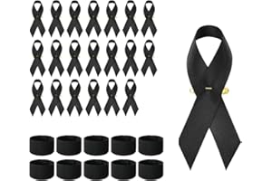 Ceeyoll 20 Pcs Ruban funéraire,10 Noir Brassard de Deuil,épingles de Ruban Funéraire Ruban de Méditation Classique pour Respect Funérailles Cadeaux de deuil Commémoratif.