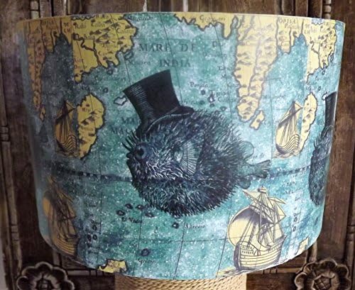 Vintage Sea Map Lampshade blue steampunk, Sir Puffball Fish