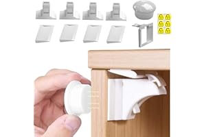 LONNALEE Cupboard Locks for Children，Magnetic Child Safety Cupboard Locks for Children，Invisible & Unlocked Design No Drilling Needed,Easy 30 Second Install with 3m Adhesive（4 Locks,1 Key）