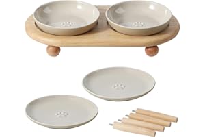 Havniva Erhöhter Keramik-Fressnapf für breites Schnurrhaar, Futter- und Wassernapf 2-Stile, verstellbar, Anti-Schnurrhaar, Müdigkeit (2 Schalen + 2 flache Schalen + Ständer