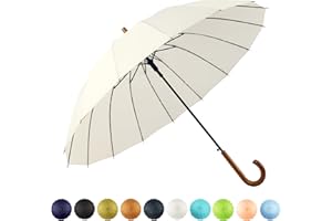 SoulRain 16 Rippen 121,9 cm Stockschirm, automatisches Öffnen, einfarbig, modisch und einfach, bogenförmiger klassischer Holzgriff, winddicht, unzerbrechlich, Regenschirm (weiß)