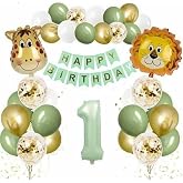 &Ccedil;ITIPITISTORE Safari Temalı 1 Yaş Doğum G&uuml;n&uuml; Balon Seti, Aslan Z&uuml;rafa Folyo Balon, Rakam Balon, Happy Birthday Pankartı