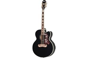 Epiphone EJ-200SCE Solid Top Cutaway Akustische/Elektrische Gitarre (Schwarz lackiert, Ahorn Korpus, Fichtendecke, 25.5 Mensur)