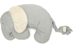 Mamas & Papas Tummy Time Roll, Interactive Soft Baby Pillow with Integrated Rattle, Elephant & Baby