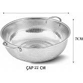 Premium 22 cm Paslanmaz &Ccedil;elik Mutfak S&uuml;zgeci, &Ccedil;ift Kulplu Metal Pirin&ccedil; ve Bakliyat Yıkama Kabı, Isıya Dayanıklı Delikli Sebze