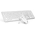 Wireless Keyboard and Mouse Set, seenda Ultra Slim Quiet USB Wireless Keyboard and Mouse Full Size QWERTY UK Layout with Numeric Keypad for Windows PC, Laptop, Computer, White and Silver