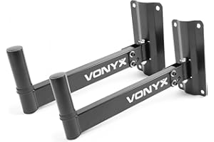 Vonyx WMS-02 Pareja de Soportes metálicos para Altavoz en Pared, rotación Lateral de 180 Grados, inclinación Fija de 30 Grados, para Altavoces con Agujero de 35mm, Carga máxima de 25 kg