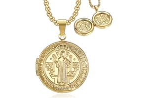 BOBIJOO Jewelry - Pendentif Collier Saint-Benoît Or Porte-Photo Porte Message Homme Femme Acier Inoxydable