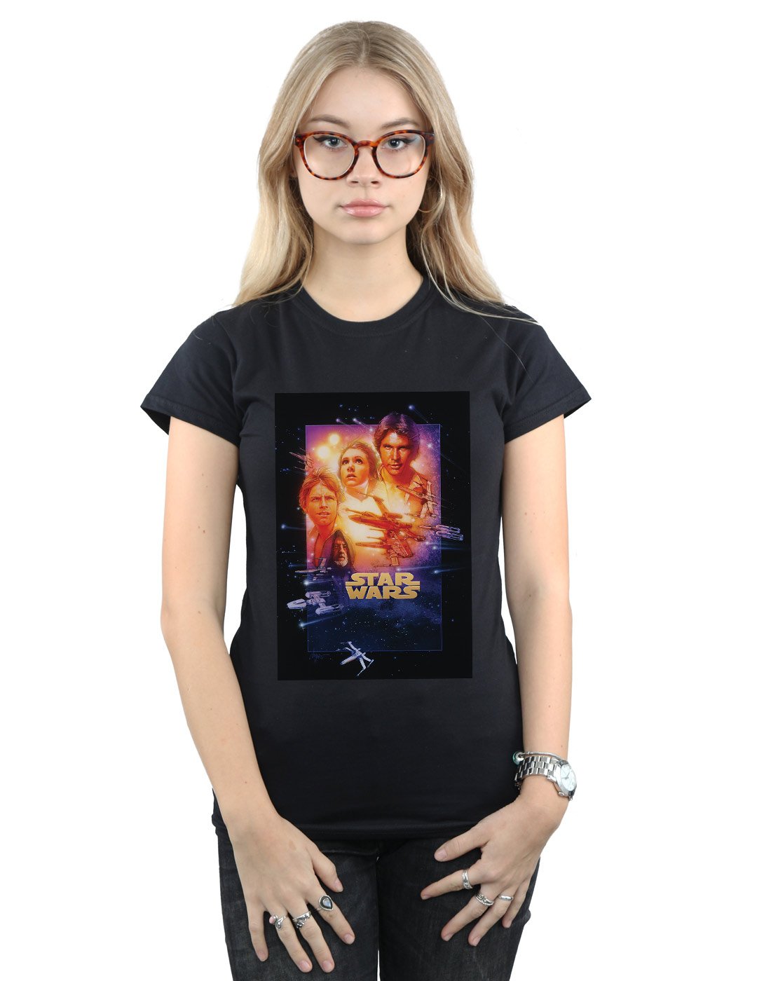 Star-Wars-Damen-Episode-IV-Movie-Poster-T-Shirt-Schwarz-X-Large