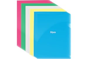 YIPUETERNITY Plastikowe teczki na dokumenty A4, 50 szt./5 kolorów, rozmiar A4, materiał PP, otwieranie od góry i z boku, przezroczyste, do pracy, raportu, projektu, prezentacji