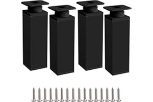 Rusoz Pieds de Meuble 4 Pieds, Pied de Table 15cm Noir Pied Reglable pour Meuble en Hauteur Fabriqué en Alliage d'aluminium, Hauteur Réglable de 0 à 20 mm, Livré avec des Vis en Acier Inoxydable