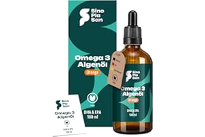 ‎SINOPLASAN Premium Omega 3 Algenöl | hoch dosiert | Natürliches DHA & EPA für Herz, Gehirn & Sehkraft | vegan | 100ml | 40 Tage Vorrat | Orangengeschmack