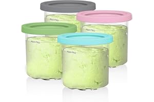 AUMUA 4 Piezas Recipientes de Helado para Ninja Creami Heladera multifunción NC300EU NC300EUCP NC301EU NC300UK NC299AMZ, Ninja Creamy accesorios Contenedores de Pinta con Tapas (Azul/Rosa/Lima/Gris)