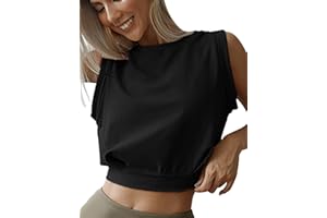 Tuopuda Damska koszulka do jogi krótki top treningowy damskie koszulki sportowe okrągły dekolt bez rękawów na co dzień sportowe koszulki do jogi biegania siłowni treningu