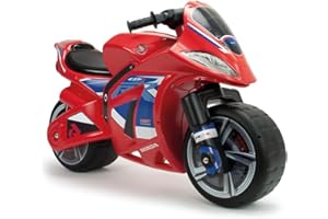 INJUSA - Motocykl Dziecięcy XL Honda CBR, przeznaczony dla dzieci w wieku od 3 do 6 lat, o sportowym designie, szerokich kołach z tworzywa sztucznego oraz uchwycie do transportu dla rodziców, czerwony