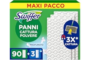 Swiffer Panni Cattura Polvere, 90 Microfibra Dry e 3 Lavapavimenti, e Sporco, Ottimo per Tutti i Tipi di Pavimenti e per i Peli di Animali, Maxi Formato