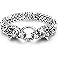 PiercingJak Men Viking Wolf Head Bracelet for Men Stainless Steel King Chain Men's Nordic Viking Norse Jewelry Biker Amulet Odin's Wolf Bracelets