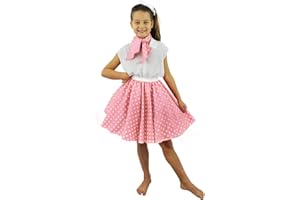 I LOVE FANCY DRESS LTD Gonna con Pois E Collo Stile Sciarpa Anni '50 per Ragazze PERFETTE per Feste A Tema, Estate O Danze E TEATRI Disponibili in Vari Colori in Breve O LONGO