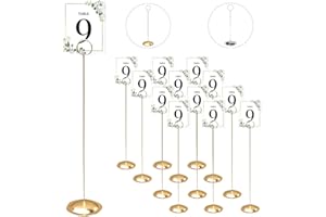 HOHIYA 12 Pcs Table Number Holders 12 Inch Place Card Holder Stands Brass Gold Tall for Photos Food Signs Memo Notes Weddings Restaurants Birthdays Party