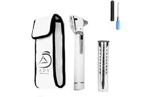 ADS MEDI CARE ADS Medicare Mini Otoscope ENT Optical Fibre LED Illumination Medical Diagnostic Examination CE Approved with Complimentary Ear Cleaner & Spare Bulb (White)