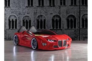 Stratus Interiors Car Bed for Boys Racing Car Bed with Matress, Led Lights, Single Toddler Bed,Kids Bed Frame with Remote Control Lights & Sounds for Kids, Boys & Girls -,Leather Cushioning(Red)