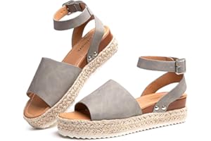 Hitmars Sandalias Mujer Plataforma Esparto Verano Casual Alpargatas de Cuña Plateau Moda con Correa Tobillo 5 CM Negro Marrón Caqui Leopardo Talla 35-43