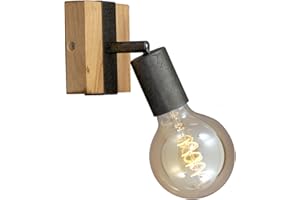 Briloner - Spot - Applique murale design en bois et en metal gris - Lampe murale pivotable et rotatif - Style vintage, retro, industrielle - 1xE27 - Dimensions : 10x10,3x9cm