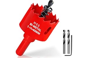 KACNON Seghe a Tazza Bi-Metallica 40 mm, M42 HSS Sega A Tazza Trapano, con Adattatore Esagonale e Punta di Centraggio, per Forare Plastica, PVC, Legno, Fibra di Legno, Metallo Dolce, Rosso