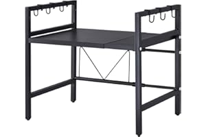 Homullel Expandable Microwave Oven Shelf Unit, Kitchen Countertop Microwave Stand with Shelves, Adjustable Kitchen Counter Rack Small Storage Shelving Unit, Desktop Printer Stand (Black, 1-Tier)