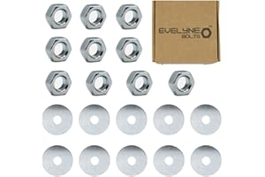 EVELYNE BOLTS M6 Nuts & Repair Washers Set. 10 – M6 Steel Nuts & 10 – M6x25 Repair Washers (Large Diameter)