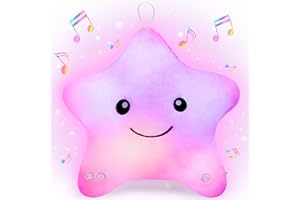 NYOBABE Sensory Star Soft Plush Pillow, Musical Light Up Star, Autism Sensory Equipment, Kids Sleep Aid, ADHD Autism Toys, Birthday Xmas Gifts for 3-12 Year Old Girls, Pink