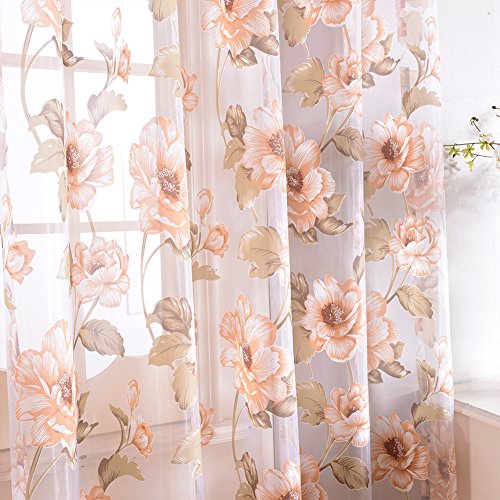 Top Finel brillant Pfingstrosen Blumen transparent Gardine Vorhang Deko für Wohnzimmer Schlafzimmer mit Ösen 195cmx215cm 1St,Braun - 4