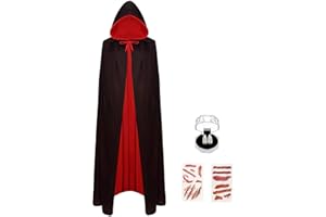 Rhomba Vampir Umhang Halloween,Vampir Umhang mit Kapuze Halloween Vampir Kostüm Umhang Kapuzenumhang Schwarz Rot Doppelseitig Umhang für Erwachsener Halloween Maskerade Party Cosplay