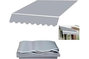 CEKOCK Tessuto di Ricambio per Tenda da Sole da Giardino con Retrattile Manuale con Mantovana Resistente All'acqua UV Sostituzione Della Protezione Solare Telo Parasole ,senza Corni(Size:3x1.5m,Color:Grigio)