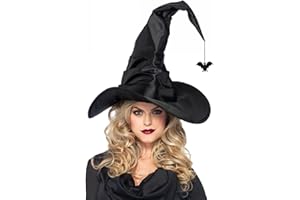 PERECHGES Halloween Hexenhut Damen mit Fledermaus, Schwarzer Hexenhüte Breiter Krempe Spitzer Hexen Hut für Frauen Mädchen Halloween Karneval Cosplay Kostümparty Hexen Accessoires