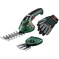Bosch Cordless Hedge Trimmer/Grass Shear Set Isio (Lawn Edging and Shrub Shaping; 3.6 V; Blade Length: 12 cm; Tooth Spacing: 8 mm; XL Gardening Gloves Included; in Soft Bag) – Amazon Edition