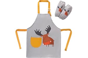 SUNNEKO Delantal niño,Delantal niña Cocina 8 a 12 años Delantal y Gorro para niños Impermeable Infantil con Bolsillos para Niños Niñas Ajustable de Artista Chef Cocina Hornear Pintura Artesanía