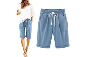 LindoMaker Cotton Shorts for Women Knee Length Fashion Lounge Shorts with Pockets Lightweight Beach Vacation Summer Shorts