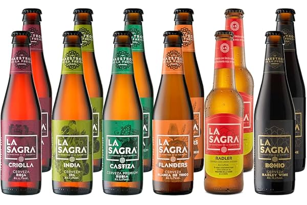 La Sagra Pack Cerveza Artesanal 6 Estilos, Botella, los sabores pueden variar 12 x 330ml