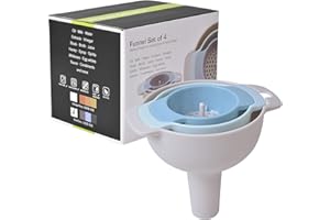 Pinsheng 3 Piezas Embudo de cocina plástico, Cuatro en Uno Embudos anidados con asa, Juego de Embudo de cocina con filtro colador extraíble para Transferir Líquidos, Ingredientes Secos y Polvo