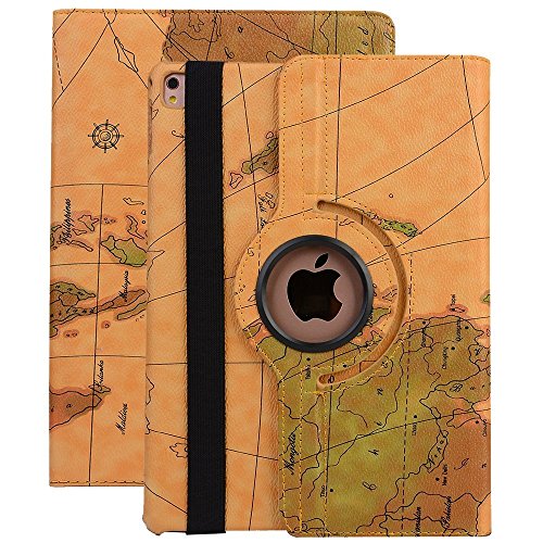 Apple iPad Pro 9,7 Smart Cove , elecfan ® 9.7 Zoll 360 Grad Drehbaren PU Leder hülle leder Smart schutzhülle für iPad Pro 9.7 Map Muster Multi Funktion mit eingebauter Magnet für Schlaf Spur Feature Standplatz (iPad Pro 9.7, Map-grün)