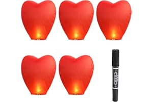 CBRPVT 5 Pack Sky Lanterns for Outdoor Celebrations, Chinese Lanterns, Romantic Chinese Sky Lanterns for Weddings Birthdays New Year Parties, Includes 5 Lanterns and 1 Marker